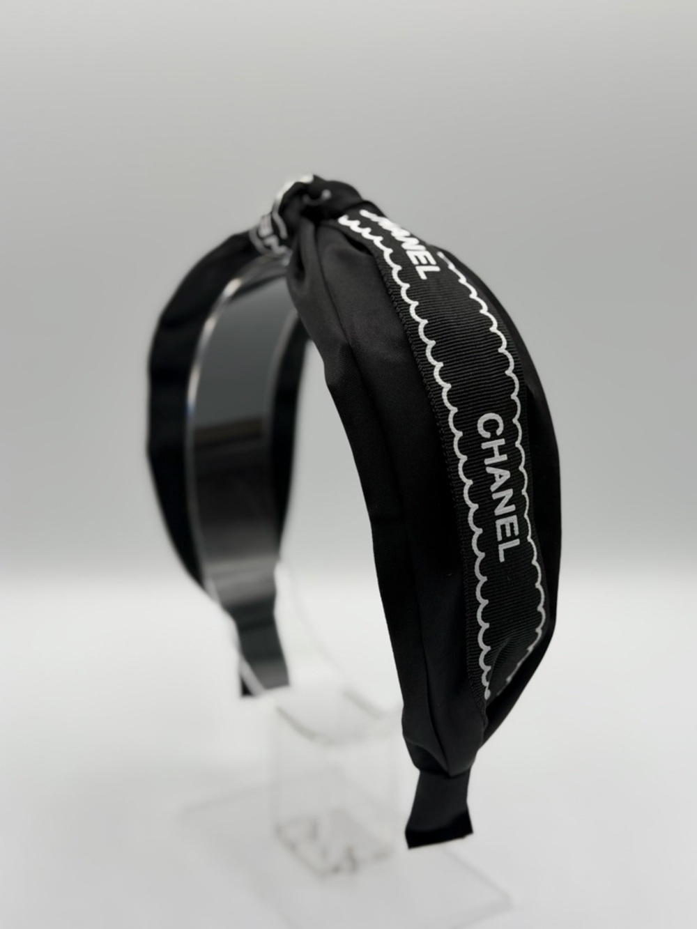 CHANEL Black Logo Knotted Headband